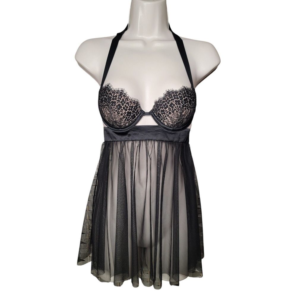 Victoria's Secret Tulle Eye Lash Lace Bra Baby Doll Lingerie Black 32B